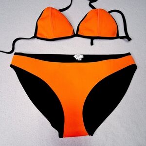 Orange and Black Bikini Set